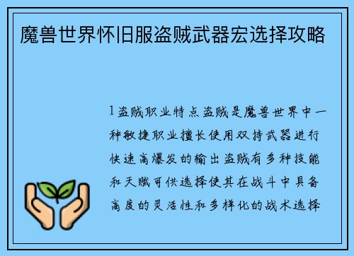魔兽世界怀旧服盗贼武器宏选择攻略
